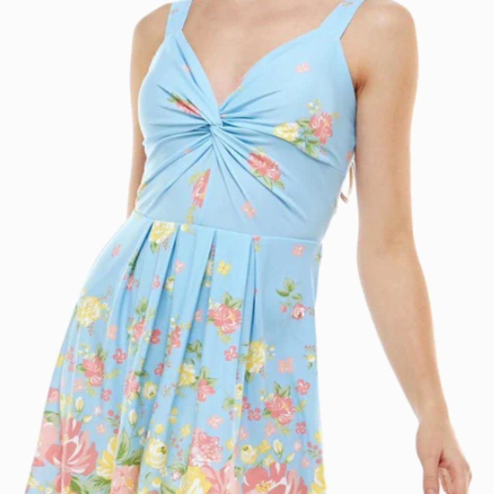 Planet Gold Womens Juniors Floral Print Mini Fit and Flare Dress Size Large